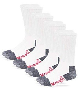 Wrangler Men's Steel Toe Boot Work Crew Cotton Cushion Socks 4 Pair Pack, White, Large