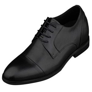 TOTO Men's Invisible Height Increasing Elevator Shoes - Black Premium Leather Lace-up Micro-Perforated Formal Derby Oxfords - 2.8 Inches Taller - K9277- Size 9 D(M) US
