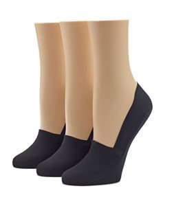 HUE Women's Perfect Edge Cotton Loafer Liner Socks, Black - 3 Pair Pack, One Size