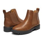 DREAM PAIRS Women's Low Heel Chelsea Ankle Boots Fashion Slip On Elastic Fall Booties Shoes,Size 9,Brownish/Yellow/PU,DAB213