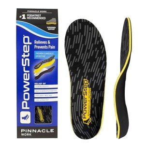 PowerStep Insoles, Pinnacle Work, Work Boot Arch Support, Insoles For Standing All Day, Arch Support Orthotic For Men, M8/W10
