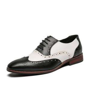 HuitJours Men Black White Brogues Wingtip Dress Shoes Lace up Spectator Two Tone Multi Tone Gatsby Derby Prom Oxford