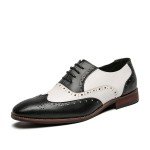 HuitJours Men Black White Brogues Wingtip Dress Shoes Lace up Spectator Two Tone Multi Tone Gatsby Derby Prom Oxford