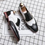 HuitJours Men Black White Brogues Wingtip Dress Shoes Lace up Spectator Two Tone Multi Tone Gatsby Derby Prom Oxford