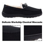 VLLy Mens Slippers Moccasins for Men Plush Lined Cozy House Bedroom Slippers Comfortable Slip on Flat Shoes with Memory Foam for Indoor Outdoor Use Black Size 11 US