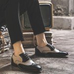 HuitJours Men Black White Brogues Wingtip Dress Shoes Lace up Spectator Two Tone Multi Tone Gatsby Derby Prom Oxford
