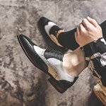 HuitJours Men Black White Brogues Wingtip Dress Shoes Lace up Spectator Two Tone Multi Tone Gatsby Derby Prom Oxford