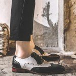 HuitJours Men Black White Brogues Wingtip Dress Shoes Lace up Spectator Two Tone Multi Tone Gatsby Derby Prom Oxford