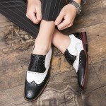 HuitJours Men Black White Brogues Wingtip Dress Shoes Lace up Spectator Two Tone Multi Tone Gatsby Derby Prom Oxford