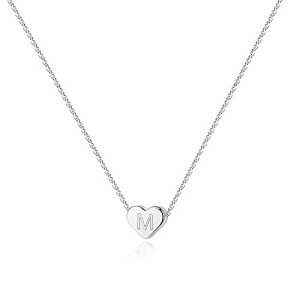 PAVOI 14K White Gold Plated Mini Dainty Heart Initial Necklace | Slider Adjustable Necklace - 18" | Letter Necklaces for Women | M Initial