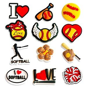 12PCS Softball Shoes Charms for Clog Sandals Decoration, Sports Balls Shoe Charms for Men Boys Teens Girls Women Lover Party Favors