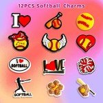 12PCS Softball Shoes Charms for Clog Sandals Decoration, Sports Balls Shoe Charms for Men Boys Teens Girls Women Lover Party Favors