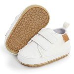 SOFMUO Baby Boys Girls High Top Ankle Leather Sneakers Soft Rubber Sole Infant Moccasins Newborn Oxford Loafers Anti-Slip Toddler Wedding Uniform Dress Shoes(A01/White,12-18 Months)