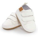 SOFMUO Baby Boys Girls High Top Ankle Leather Sneakers Soft Rubber Sole Infant Moccasins Newborn Oxford Loafers Anti-Slip Toddler Wedding Uniform Dress Shoes(A01/White,12-18 Months)