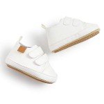 SOFMUO Baby Boys Girls High Top Ankle Leather Sneakers Soft Rubber Sole Infant Moccasins Newborn Oxford Loafers Anti-Slip Toddler Wedding Uniform Dress Shoes(A01/White,12-18 Months)