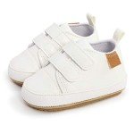 SOFMUO Baby Boys Girls High Top Ankle Leather Sneakers Soft Rubber Sole Infant Moccasins Newborn Oxford Loafers Anti-Slip Toddler Wedding Uniform Dress Shoes(A01/White,12-18 Months)