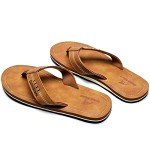 Quickshark Mens Flip Flops Thong Sandals Lightweight Beach Slippers Arch Support Leather 1-Khaki Size 7