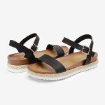 DREAM PAIRS Womens Open Toe Ankle Strap Espadrille Casual Flatform Platform Wedge Sandal, Black/Pu - 8 (Sunna)