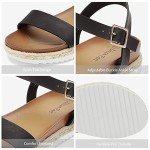 DREAM PAIRS Womens Open Toe Ankle Strap Espadrille Casual Flatform Platform Wedge Sandal, Black/Pu - 8 (Sunna)