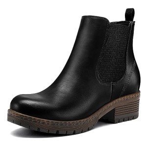 mysoft Women's Chelsea Ankle Boots Side Zipper Chunky Block Low Heel Booties Lug Sole Short Boots