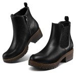 mysoft Women's Chelsea Ankle Boots Side Zipper Chunky Block Low Heel Booties Lug Sole Short Boots