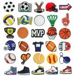 YBW 30-Pieces Shoe Charms Sports for Boys Croc Clogs, Basketball Soccer Softball Baseball Football Shoe Pins Decorations Accessories for Kids Gifts, button 0.47 inch