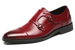 Mens Dress Shoes Double Monk Strap Slip On Loafer Shoes Oxford Leather Shoes for Men Red 8.5 D(M) US