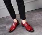 Mens Dress Shoes Double Monk Strap Slip On Loafer Shoes Oxford Leather Shoes for Men Red 8.5 D(M) US