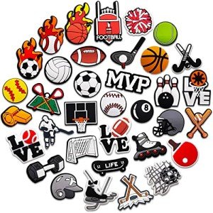 Moifom 35 | 50PCS Sports Shoes Charms fits for Clog Sandals, Basketball Baseball Football Soccer Shoes Decorations for Boys Men Adults Party Favor (35)