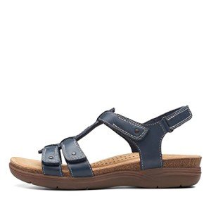 Clarks Women's April Cove Flat Sandal, Navy Leather, 7