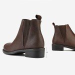 DREAM PAIRS Women's Ankle Boots Chunky Low Heel Chelsea Booties Slip On Elastic Fall Short Boots,Size 9,Brown/pu,Isabella-2
