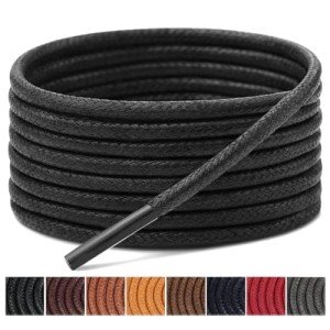 Handshop 3 Pairs Dress Shoe Laces for Men, Replacement Shoelaces for Dress Shoes, Waxed Round Shoe Strings for Women’s Oxford Shoes and Chukka(Black, 27.4")