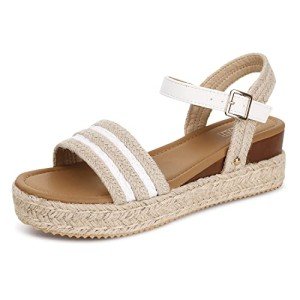 SHIBEVER Platform Sandals Women Espadrilles Wedge Sandals for Women Open Toe Buckle Ankle Strap Dress Shoes