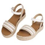 SHIBEVER Platform Sandals Women Espadrilles Wedge Sandals for Women Open Toe Buckle Ankle Strap Dress Shoes