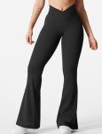 YEOREO Kalie Flare Scrunch Leggings for Women V Cross Waist Bell Bottom Yoga Pants Tummy Control Bootcut Workout Leggings Black S