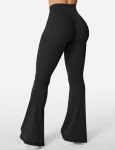 YEOREO Kalie Flare Scrunch Leggings for Women V Cross Waist Bell Bottom Yoga Pants Tummy Control Bootcut Workout Leggings Black S