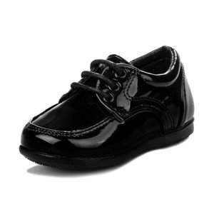 Josmo Baby Boys’ Dress Shoes – Casual Leatherette Derby Walking Shoes (Infant/Toddler), Size 4 Toddler, Black Patent