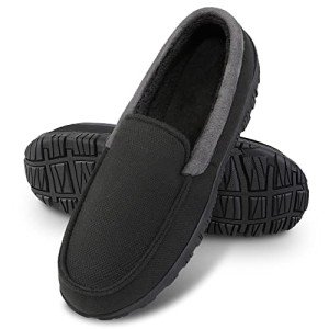 Bigwow Moccasin Slippers for Men Memory Foam House Shoes Indoor Outdoor Comfort Mens Moccasin Slippers Size 13 Black