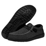 Hey Dude Men's Wally-Sox Wide Micro Total Black Size 12 | Men's Shoes | Men Slip-on Loafers | Comfortable & Light-Weight