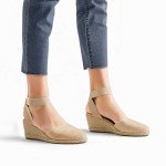 DREAM PAIRS Women's Nude Closed Toe Elastic Ankle Strap Espadrilles Wedge Sandals Size 7 M US Amanda-1