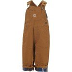 Carhartt Little Boys' Washed Canvas Flannel Lined Bib Overall, Carhartt Brown, 3T