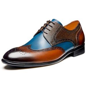 Jepsengord Men's Dress Shoes Genuine Leather Oxford Shoes Wingtip Brogue Two Tone Formal Business Derby Shoes for Men, Brown Blue, 14