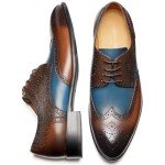 Jepsengord Men's Dress Shoes Genuine Leather Oxford Shoes Wingtip Brogue Two Tone Formal Business Derby Shoes for Men, Brown Blue, 14