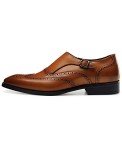 FRASOICUS Men ’s Dress Shoes Genuine Leather Monk Strap Wingtip Formal Shoes Slip-On Loafer 8.5 Brown