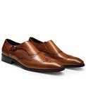 FRASOICUS Men ’s Dress Shoes Genuine Leather Monk Strap Wingtip Formal Shoes Slip-On Loafer 8.5 Brown