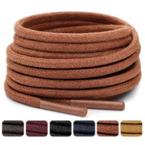 Stepace 1/8" Waxed Round Shoe Laces, [2 Pair] Oxford Shoelaces for Boots and Dress Shoes Brown-96