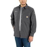 Carhartt Men's Rugged Flex Relaxed Fit Canvas Fleece-Lined Snap-Front Shirt Jac, Shadow, Large