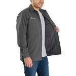 Carhartt Men's Rugged Flex Relaxed Fit Canvas Fleece-Lined Snap-Front Shirt Jac, Shadow, Large