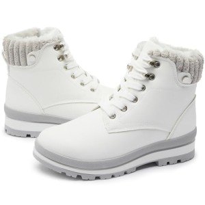 hash bubbie Women's White Combat Boots Black Platform Boots Non Slip Waterproof Ankle Boots Fall Winter Hiking Boots Fuzzy Snow Boots for women with Zipper（White.US9）