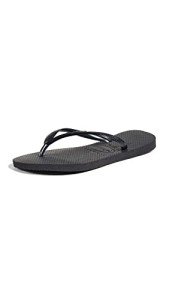 Havaianas Women's Slim Flip Flops Sandals - Black, 7/8